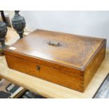 A large oak canteen box, early 20th century, locked and key doesn’t work, no contents. 57cm