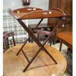 A Victorian brass mounted mahogany folding butler's tray on stand, width 69cm, depth 49cm, height