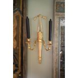 A set of four Georgian style giltwood and gesso twin branch wall lights modelled as quivers, with