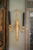 A set of four Georgian style giltwood and gesso twin branch wall lights modelled as quivers, with