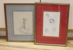Attributed to Joseph Clark (1834-1926), two pencil drawings, Head and figure studies, largest 26 x