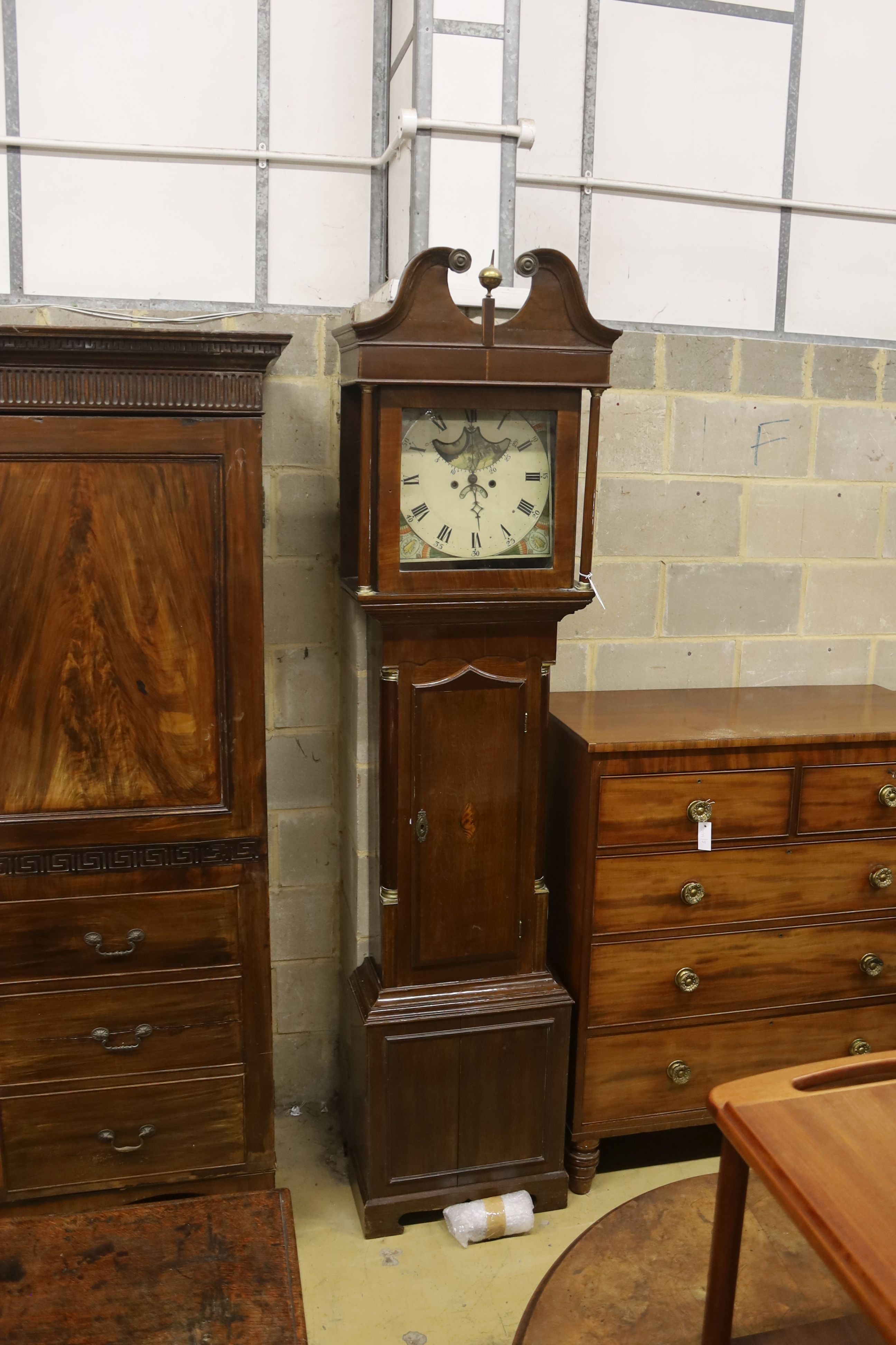 An early 19th century mahogany banded oak cased eight day longcase clock, height 227cm - Image 2 of 2