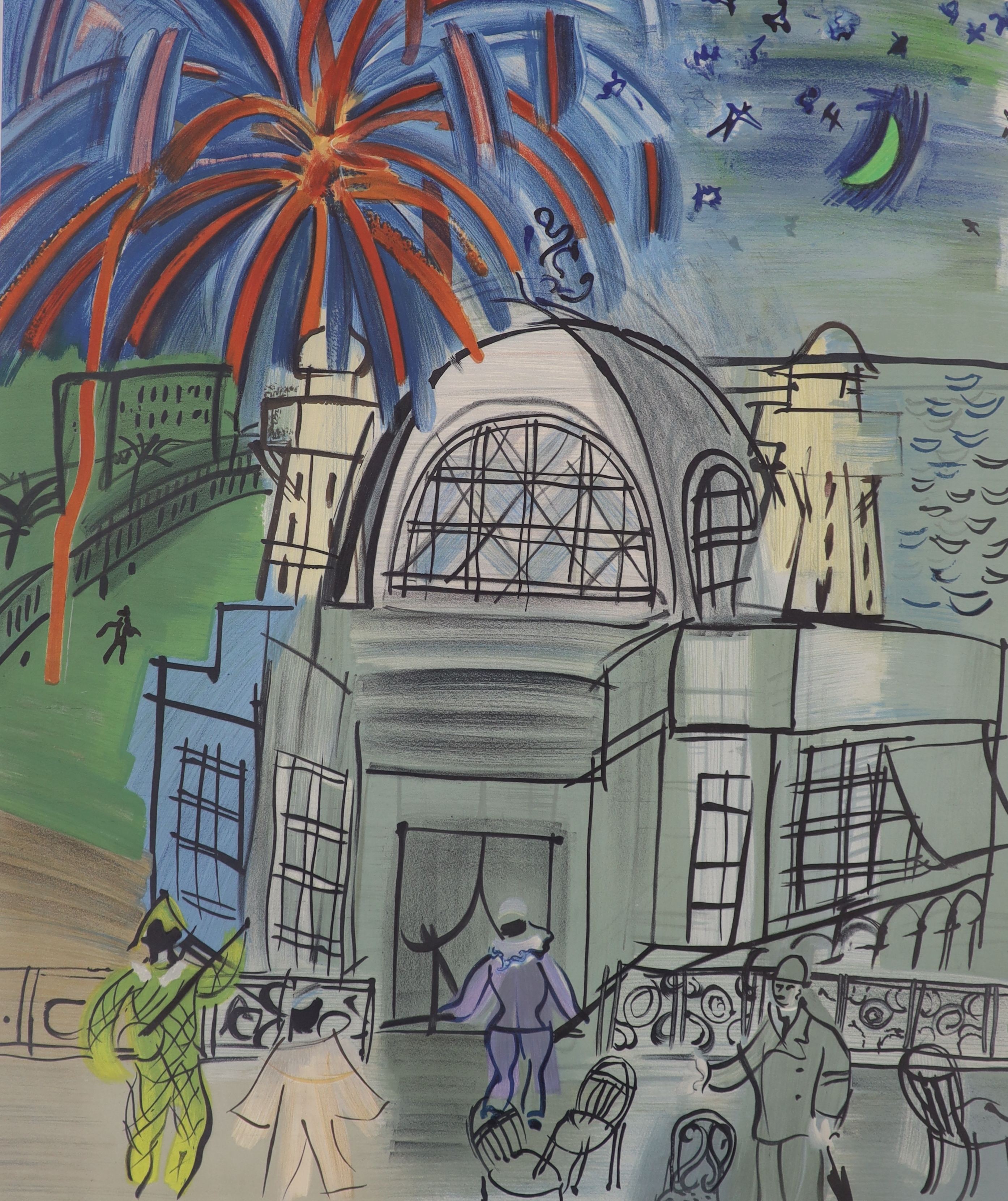 After Raoul Dufy, colour print, 'Fireworks in Nice', 53 x 44cm