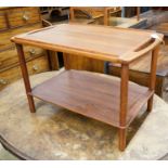 A mid century design Danish style teak two-tier occasional table, width 74cm, depth 44cm, height