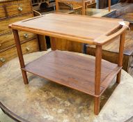 A mid century design Danish style teak two-tier occasional table, width 74cm, depth 44cm, height