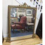 A Victorian rectangular giltwood and gesso overmantel mirror, width 106cm, height 140cm