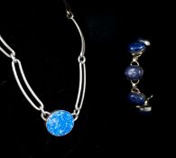 A 1980's Danish sterling 925 and lapis lazuli set necklace by N.E. From, 38cm and a white metal