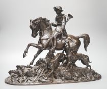 A 19th century bronze horse group of a hunter 32cm