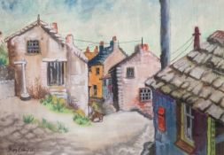 Inez Hoyton (1903-1983), ink and watercolour, Street scene, signed, 33 x 47cm