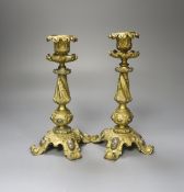 A pair of 19th century French ormolu candlesticks, 21cm