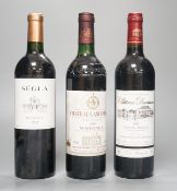 Seven assorted Bordeaux wines, including Segla, Margaux, 2012, Moulin de la Bridane, St. Julien,
