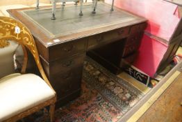 A George III style mahogany pedestal desk, length 152cm, depth 90cm, height 79cm