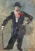 Italian School, oil on card, Study of Charlie Chaplin, signed, 33 x 23cm