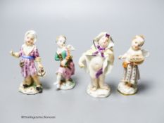 Two mid 18th century Meissen figures of Cupid in disguise and two similar 19th century figures,
