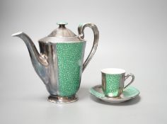 An Art Deco faux shagreen and silver lustre part tea set