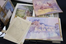 Michael Cadman (1920-2010), a folio of assorted watercolours and prints, Topographical scenes,