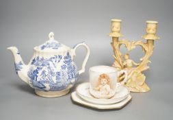 A quantity of mixed ceramics including Willow pattern teapot, coronation cup and saucer, studio