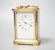 An early 20th century lacquered brass carriage timepiece, 10.5cm