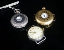 A gentleman's early 20th century continental 18k half hunter wrist watch, case diameter 33mm,