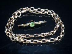 A 9ct belcher link chain and a 9ct and gem set bar brooch gross weight 14.2 grams.