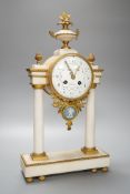 L. Leroy & Cie, Paris. A French ormolu mounted white marble portico clockwith fruiting fern surmount