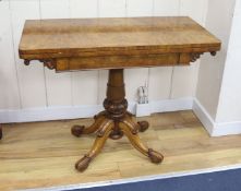 A William IV oak and pollard oak rectangular folding card table, width 92cm, depth 46cm, height