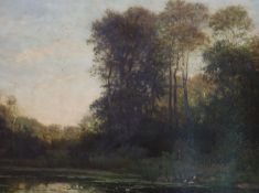 An oil on canvas, lake scene, signed, 60 x 80cm