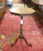 A Victorian inlaid rosewood octagonal marquetry tripod wine table, width 43cm, height 68cm