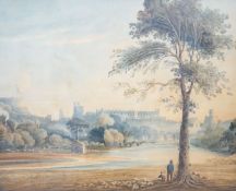 Early 19th century English School, watercolour, View of Windsor Castle, 29 x 36cm
