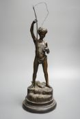 A bronze figure of a young fisherman, height 44cm