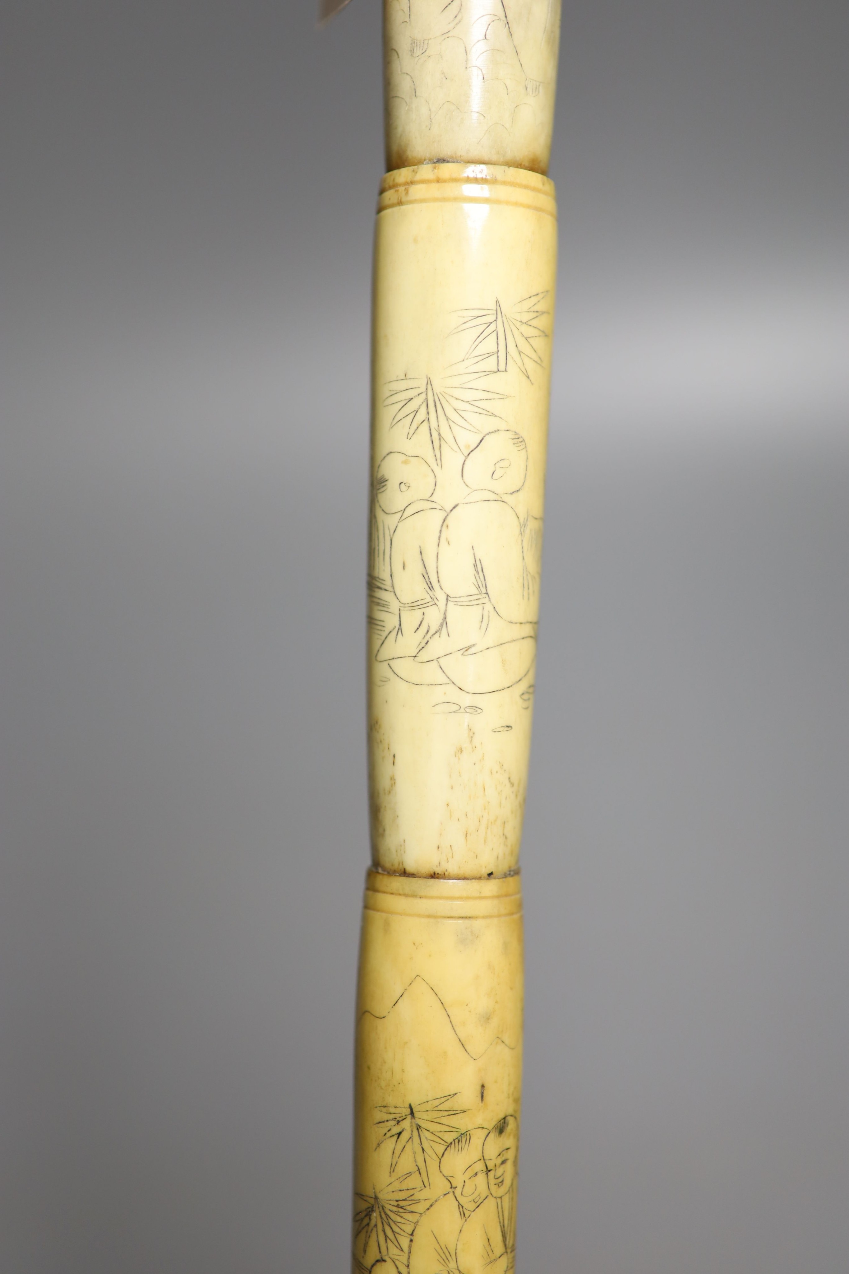 An engraved bone walking cane, 84cm - Image 3 of 5