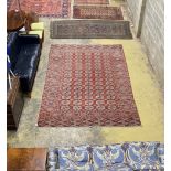 A Bokhara brick red ground carpet, 350 x 230cm