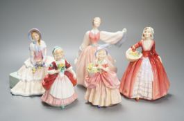 6 Royal Doulton figurines and 3 smaller figurines, Fair Lady HN2193, Gay Morning HN2135, Cissie