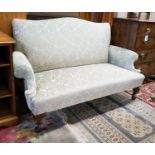 A George III style upholstered two seater settee, length 166cm, depth 72cm, height 99cm