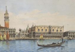 Marini, watercolour, Panorama of St Marco, Venice, signed, 16 x 23cm