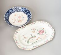 A Chinese famille rose double peacock dish, Qianlong, 28 cm and a Chinese famille rose and