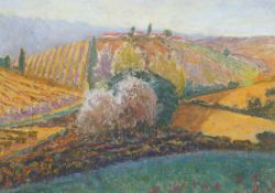 Patrick Cullen (Contemporary) Houses on a hilltop (Tuscany)Pastel38 x 53cm.