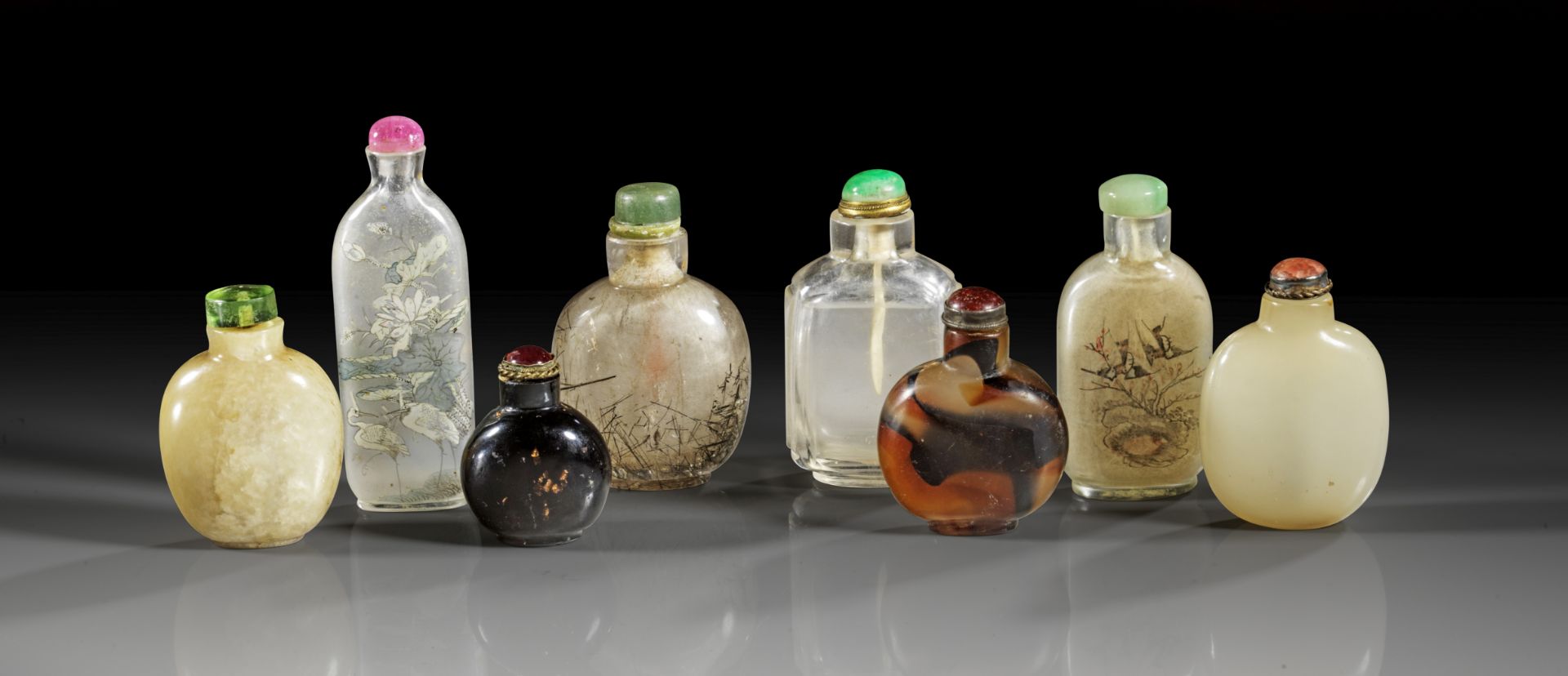 Collection of eight snuff bottles. 