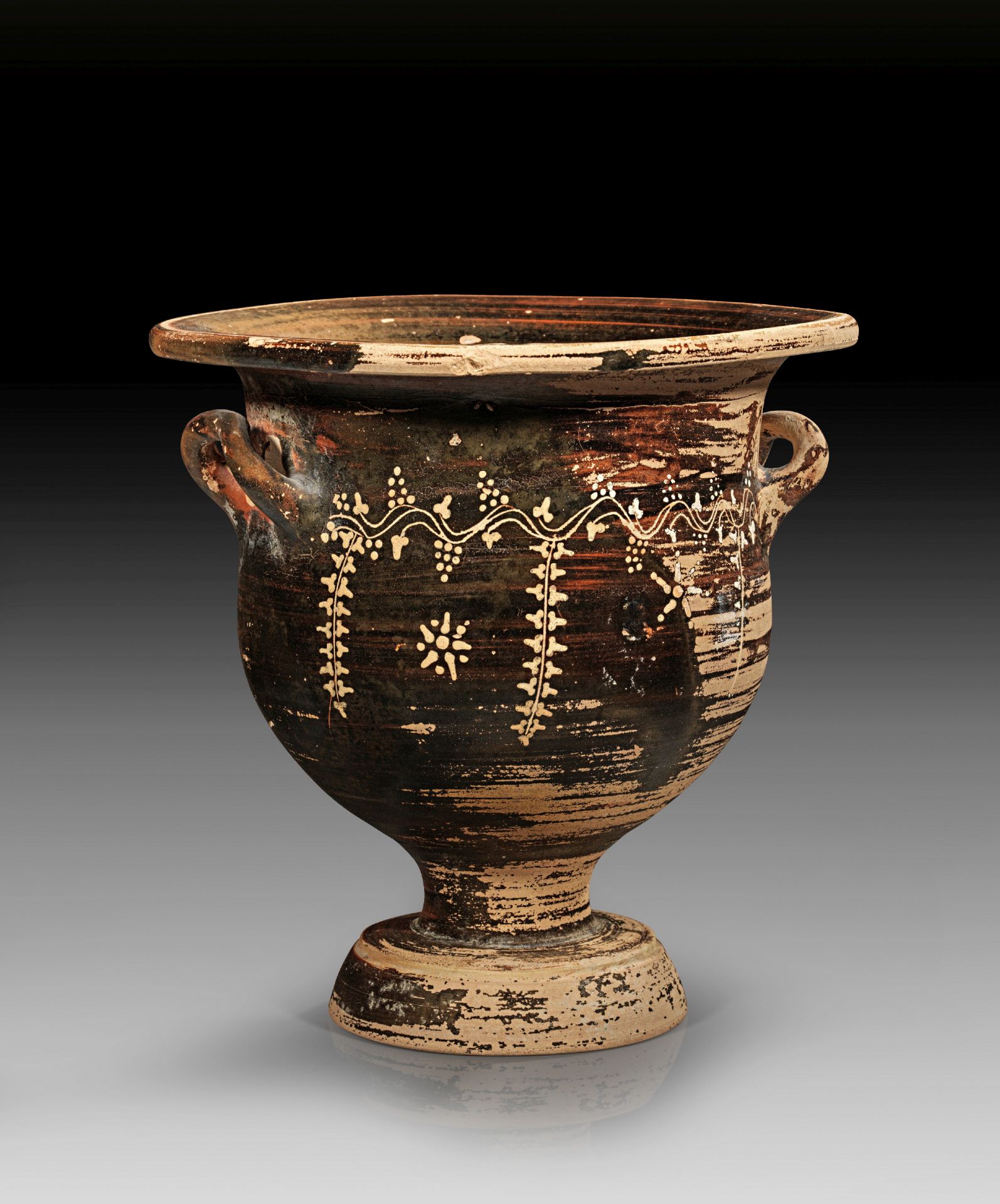 Rare Paestian bell krater of the Gnathia ware.