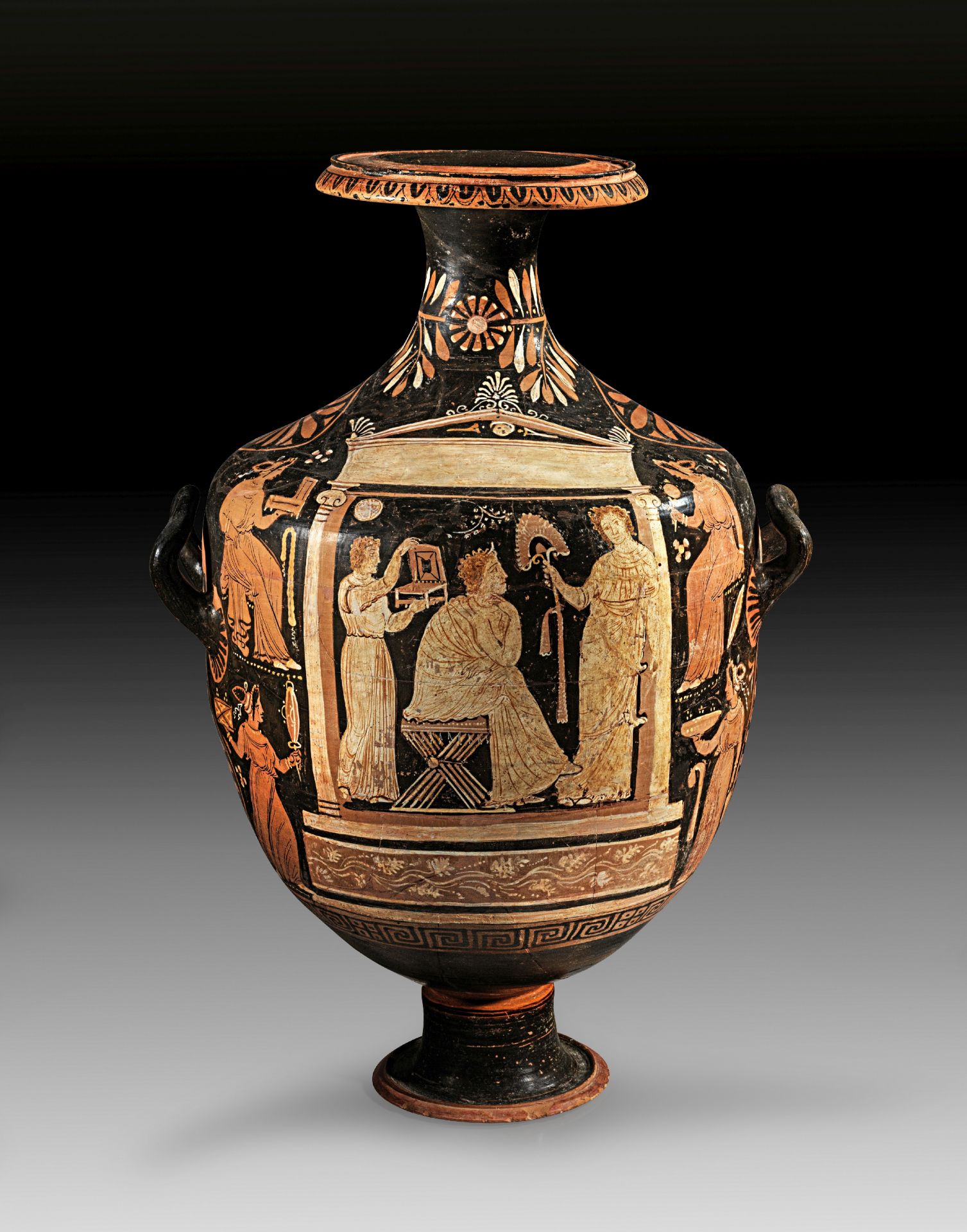 Monumental Apulian red-figure hydria.