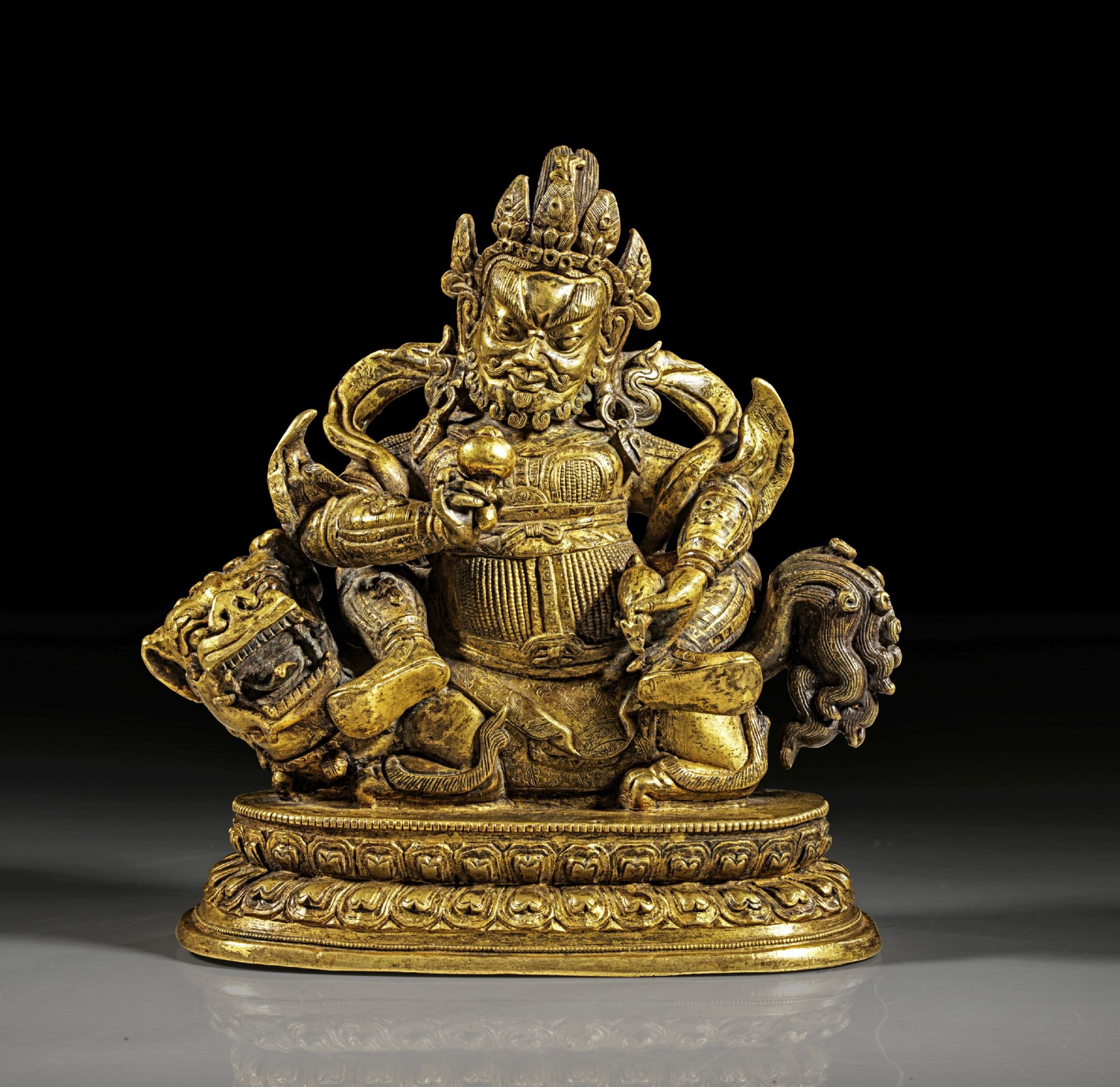 Rare gilded bronze figure of Vaishravana. 