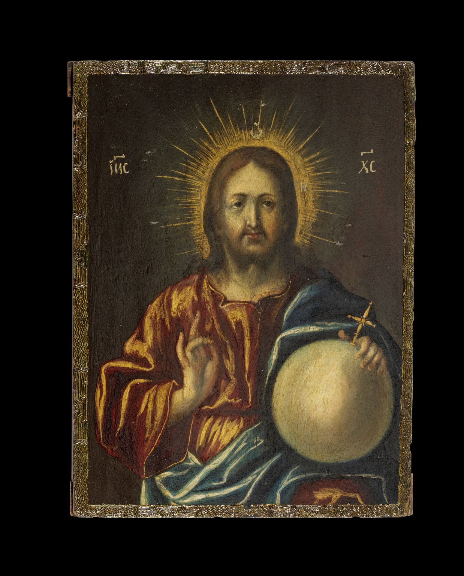Ikone des Christus Pantokrator mit Silberoklad. - Bild 2 aus 2