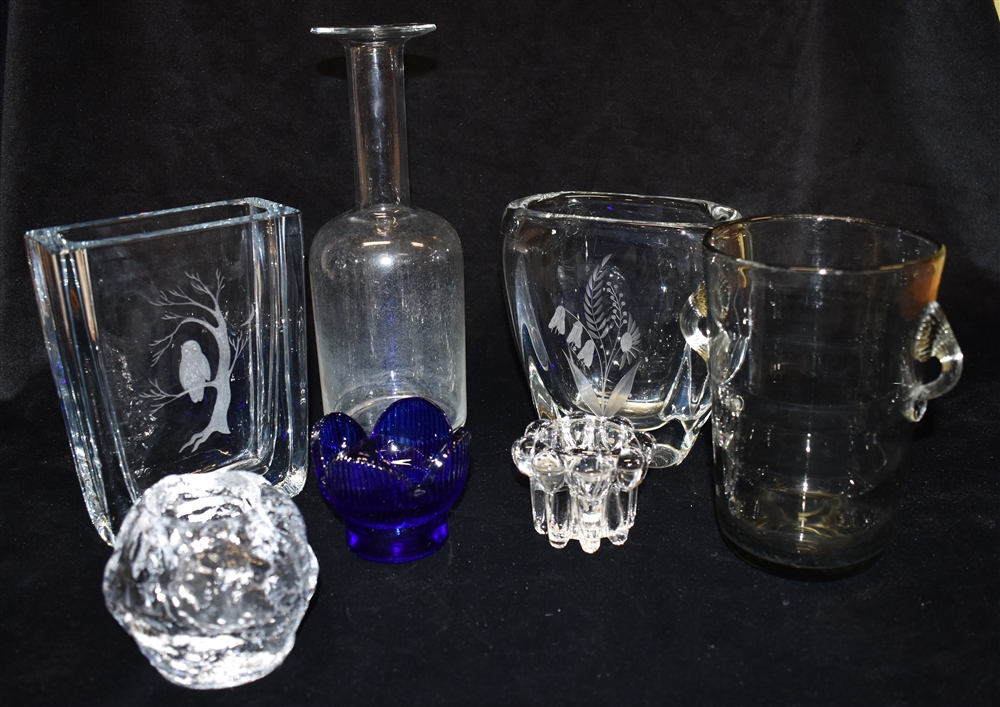 A GROUP OF DANISH AND SWEDISH ART GLASS including A Strombergshyttan vase with etched decoration