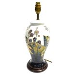 A MOORCROFT POTTERY TABLE LAMP DECORATED IN THE 'BRAMBLE' PATTERN designed by Sally Tuffin, of