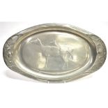 A KAYSERZINN ART NOUVEAU PEWTER OVAL TRAY relief decorated to the centre with two deer, 55cm