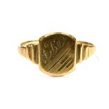 A 9CT GOLD SMALL SIGNET RING Cushion shaped head with monogrammed initials to corner, ring size M½