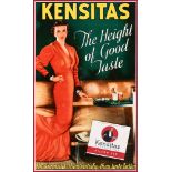 ADVERTISING - THREE KENSITAS CIGARETTES SHOWCARDS the largest 40.5cm x 28cm, each framed and