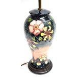 A LARGE MOORCROFT POTTERY 'OBERON HONEYSUCKLE' PATTERN TABLE LAMP of baluster form, 45cm high