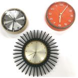 THREE 'RETRO' QUARTZ MOVEMENT WALL CLOCKS: Metamec, Westclox and Acctim