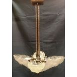 A LARGE ART DECO STYLE CEILING LIGHT FITTING the chromed steel framed housing four lights and four